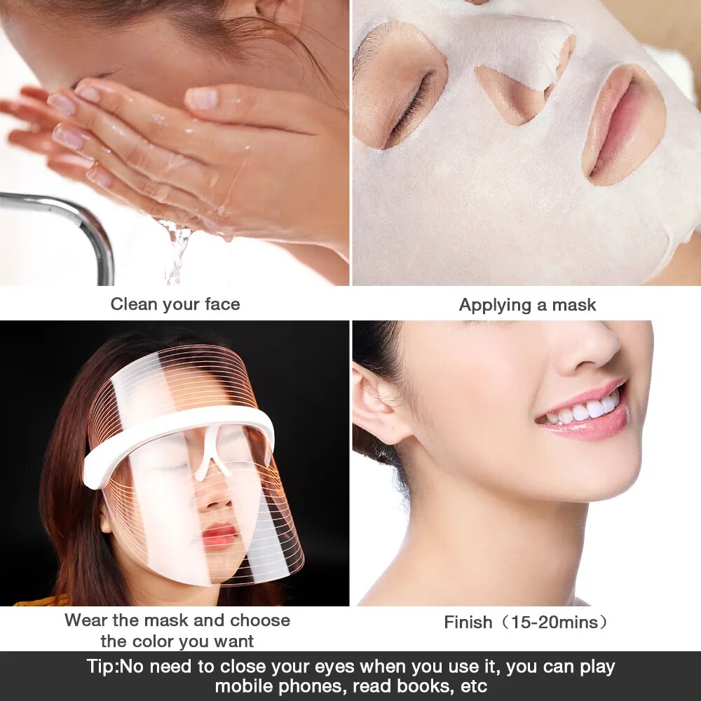 3 Colors LED Beauty Mask Face Treatment LED Light Therapy Mask Anti Acne Wrinkle Removal Photon Rejuvenation Skin Lifting Device