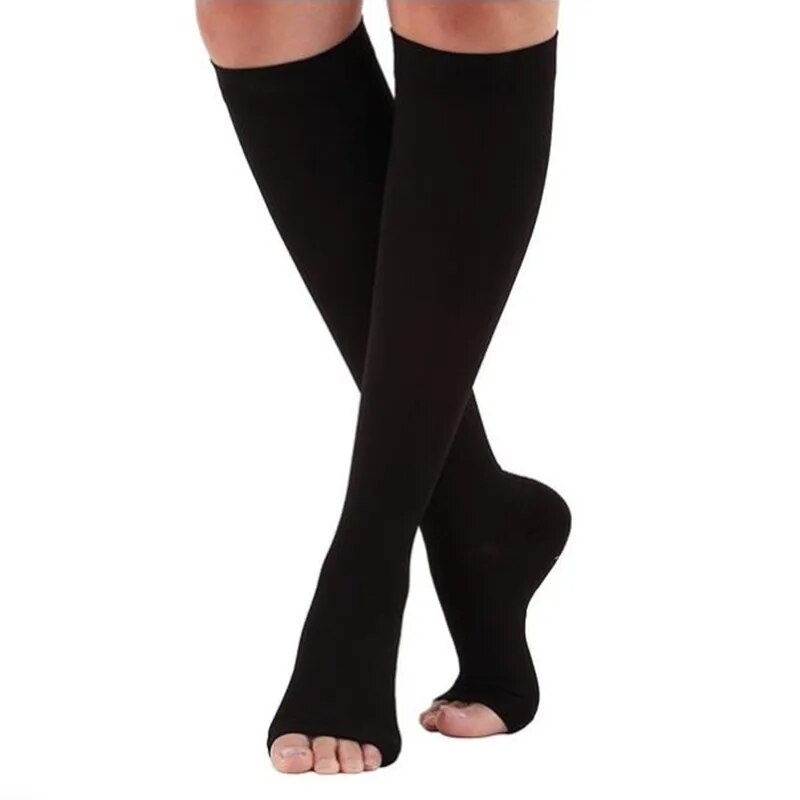 S-XL Compression Stockings Stretch Open Toe Knee-High Socks Calf Riding Socks