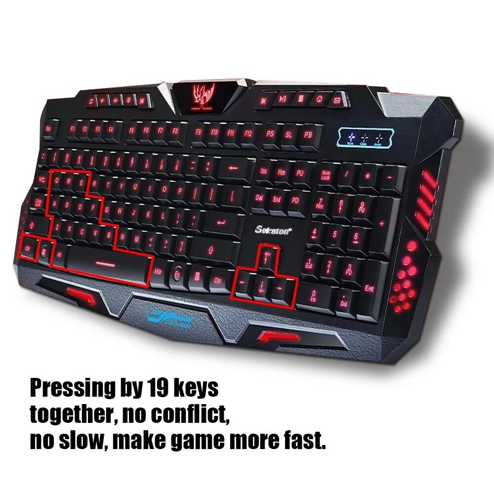 Tri-color Backlit LED Gaming Keyboard Mechanical Touch Wired Game Keyboard for PC & Laptop