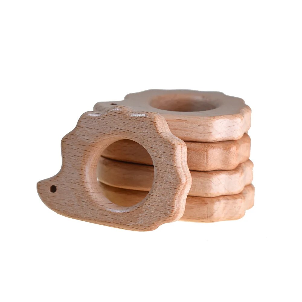 1PC Wooden Teether Baby Teething Toy Animal Elephant Shap Wood Ring Non-Toxic Natural Wood Teether Bracelet Pendant Nursing Gift