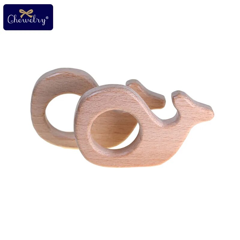 1PC Wooden Teether Baby Teething Toy Animal Elephant Shap Wood Ring Non-Toxic Natural Wood Teether Bracelet Pendant Nursing Gift