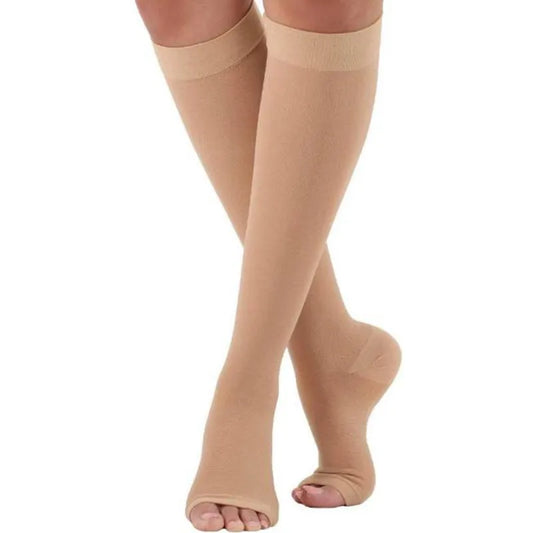 S-XL Compression Stockings Stretch Open Toe Knee-High Socks Calf Riding Socks