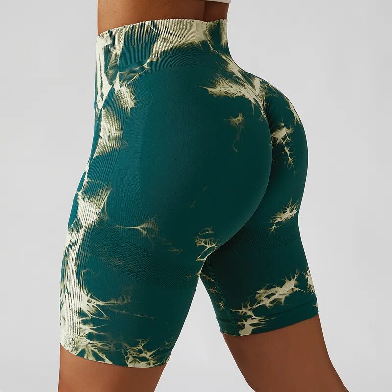 Tie Dye Scrunch Butt Seamless Shorts High Waist Gym Shorts Printed Yoga Short Stretchy Sports Shorts