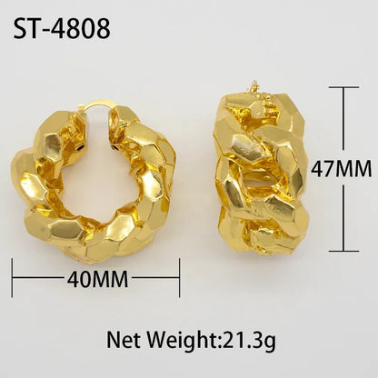 Fashion Earrings Women Irregular Chunky Bold Gold Hoop Earrings 24K Gold Plated Thread Texture Statement Earrings For Women