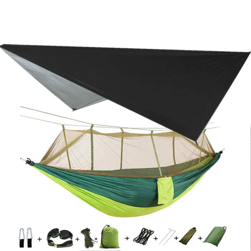 Camping Hammock with Mosquito Net&Rainfly Tent Tarp & Tree Straps,Portable Nylon Hammock Ten