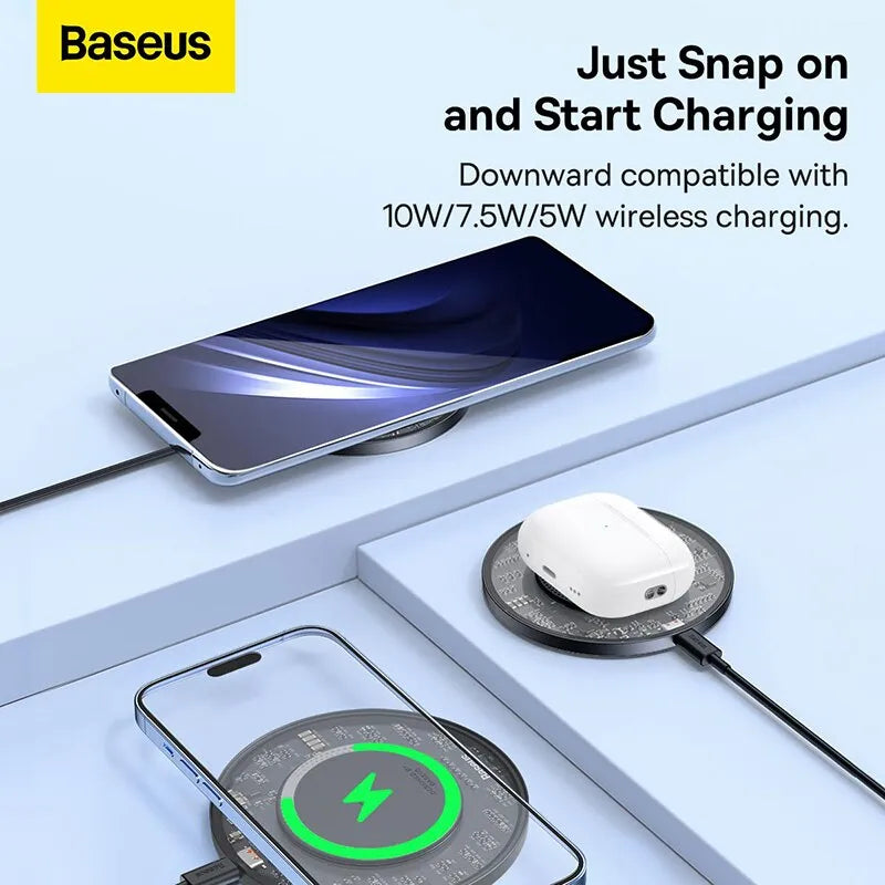 Baseus 15W Fast Wireless Charger For iPhone 14 13 For Airpods Visible Qi Wireless Quick Charging Pad For Samsung S22 Xiaomi LG