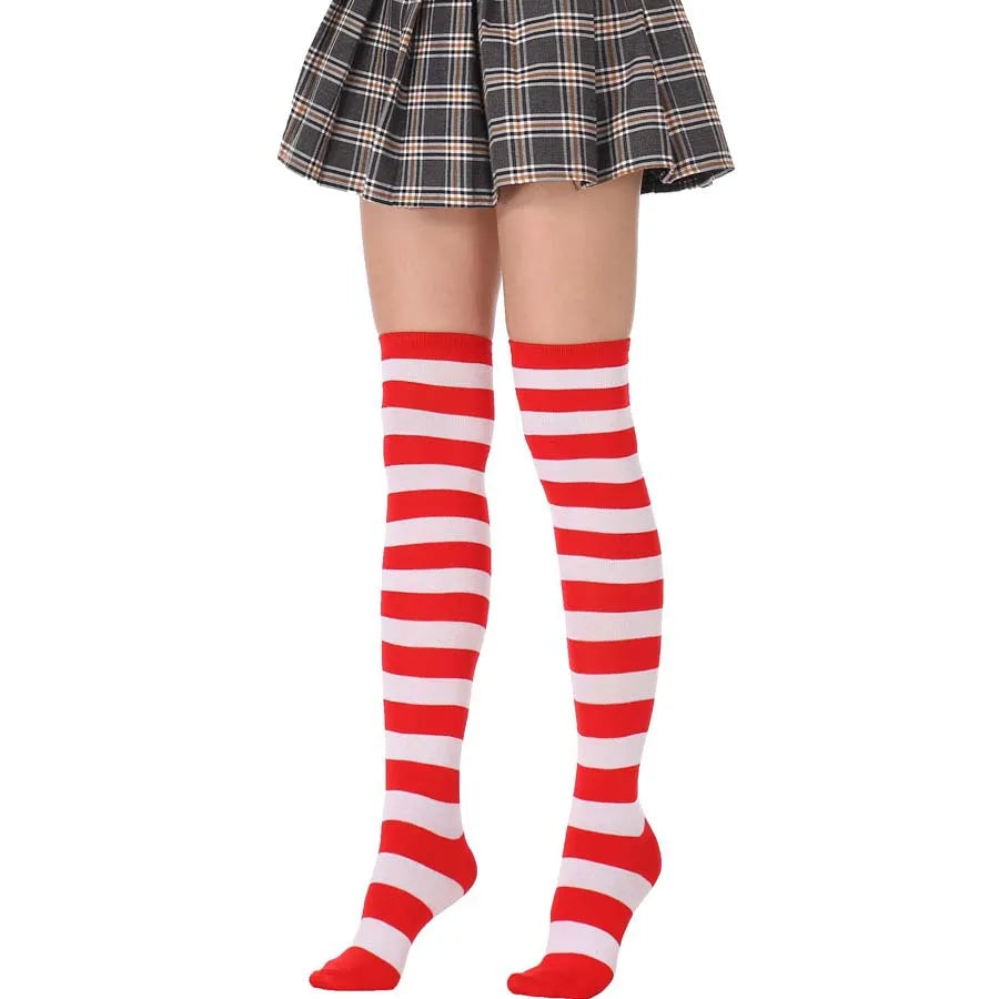 JK Woman Cosplay Stockings Black Red Strips Lolita Long Socks Over Knee Thigh High Socks Women Compression Socks