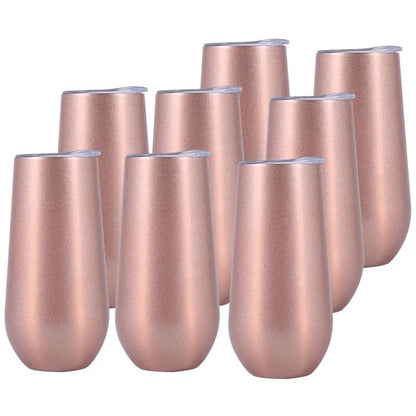 New 8 Packs Stemless Champagne Flutes Wine Tumbler, 6 OZ Double-Insulated Wine Tumbler With Lids Unbreakable Cocktail Cups