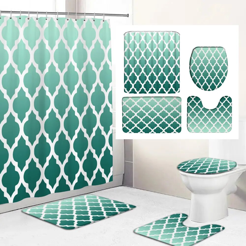 Modern Geometric pattern Print Fabric Shower Curtains Bathroom Curtain Set Anti-skid Rugs Carpet Toilet Lid Cover Bath Mat Sets