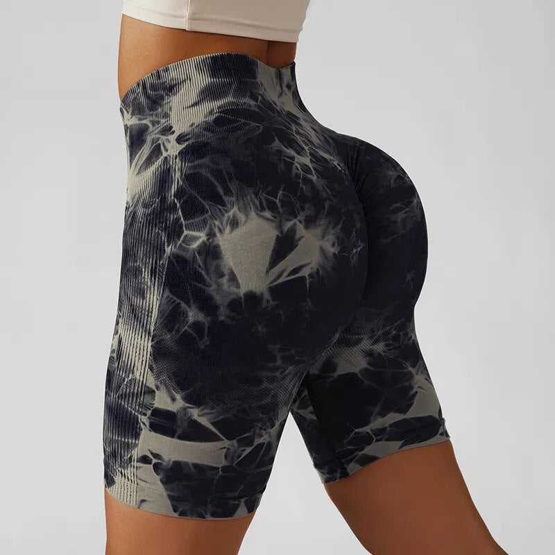Tie Dye Scrunch Butt Seamless Shorts High Waist Gym Shorts Printed Yoga Short Stretchy Sports Shorts