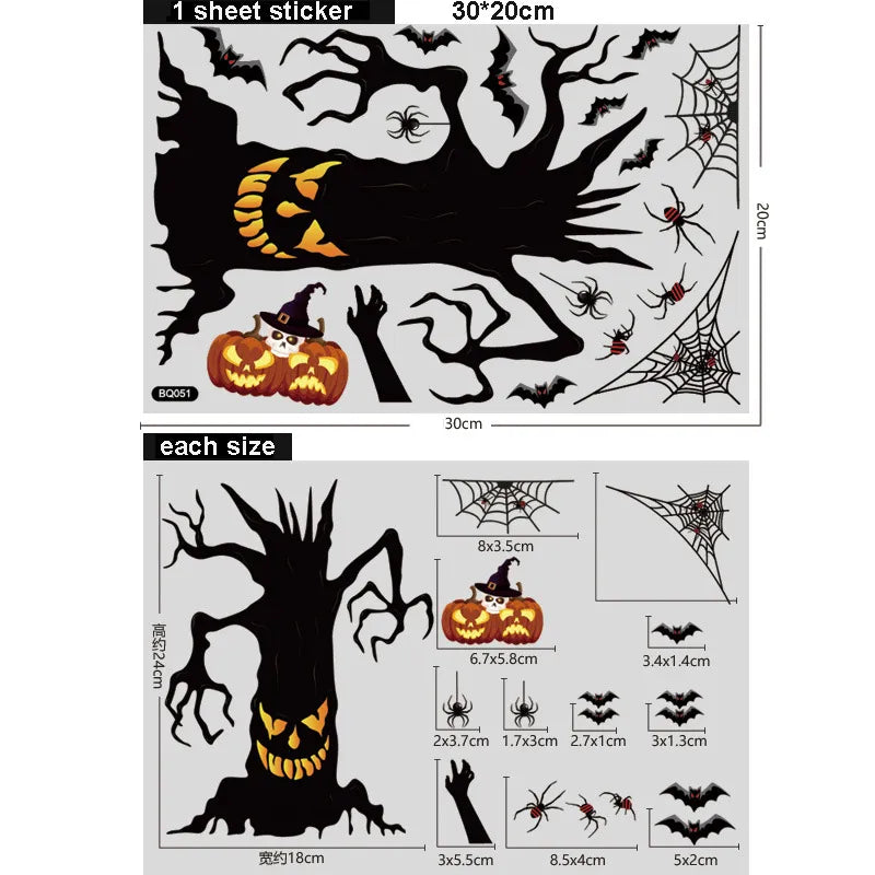 Halloween Stickers for Window Decoration Grim Reaper Witch Ghost Wall Sticker