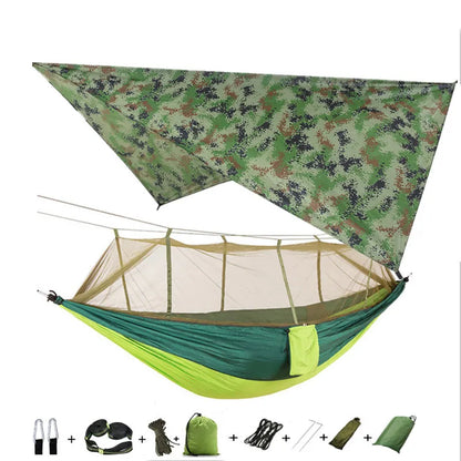 Camping Hammock with Mosquito Net&Rainfly Tent Tarp & Tree Straps,Portable Nylon Hammock Ten
