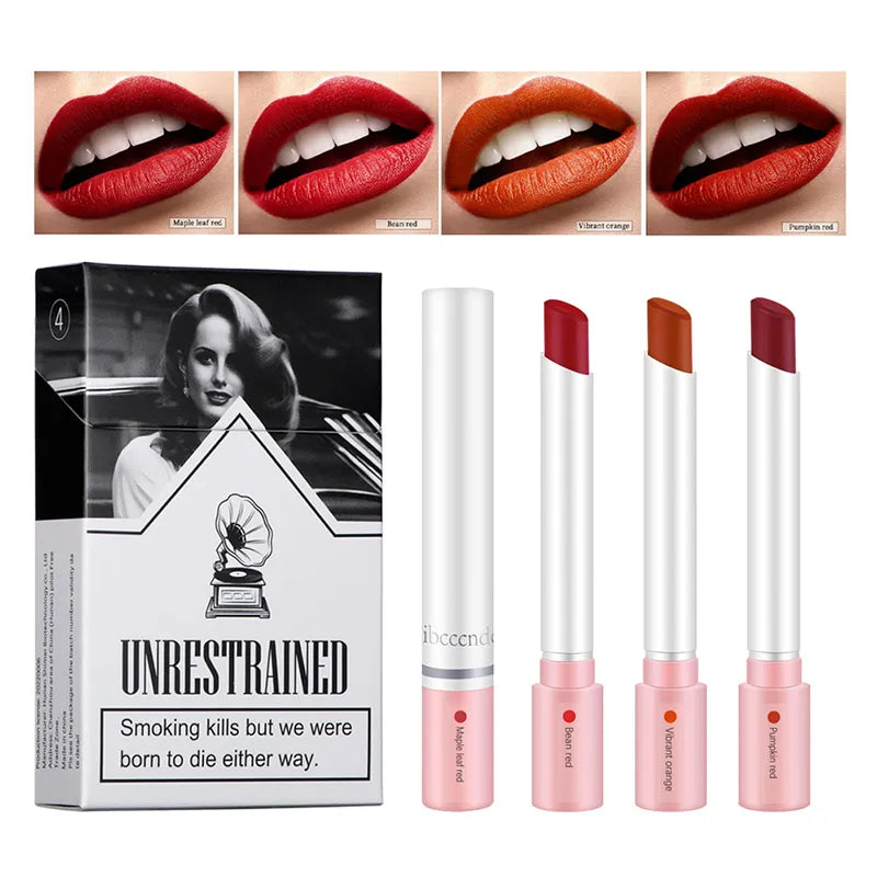 Creative Cigarette Lipstick Set 4 Color Matte Lip Gloss Long Lasting Lip Glaze Waterproof Lip Stick Tube Nude Red Lip Tint Makep
