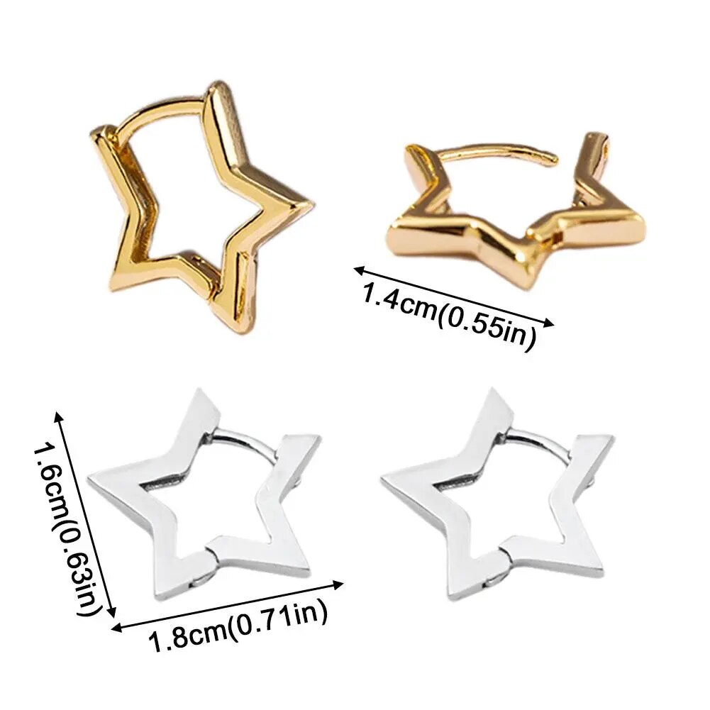 Statement Gold Color Plated Bold Star Hoops Tarnish Resistant