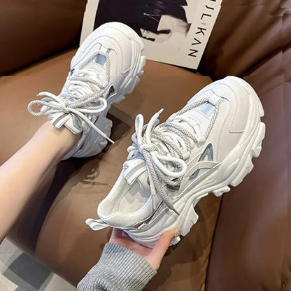 Rimocy 2023 New Spring Women's Chunky Platform Sneakers Lace Up Casual Sports Shoes Woman Fashion Thick Bottom Walking Shoes