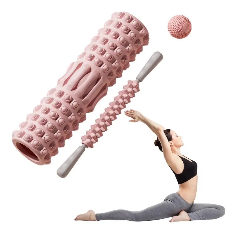 Yoga Exercise Manual Body Foam Roller Set Portable Fitness Roller Bar For Leg Calf Back Athletes Massage