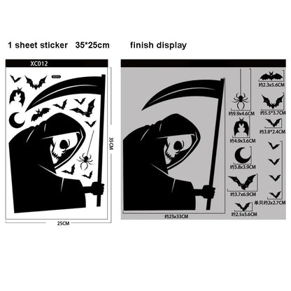 Halloween Stickers for Window Decoration Grim Reaper Witch Ghost Wall Sticker
