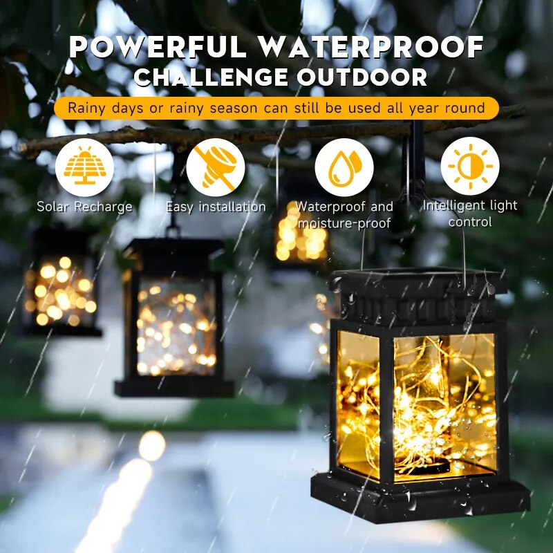 Outdoor Decor Solar Lantern Hanging Led Lights Waterproof Exterior Garden Yard Festival Home Decor