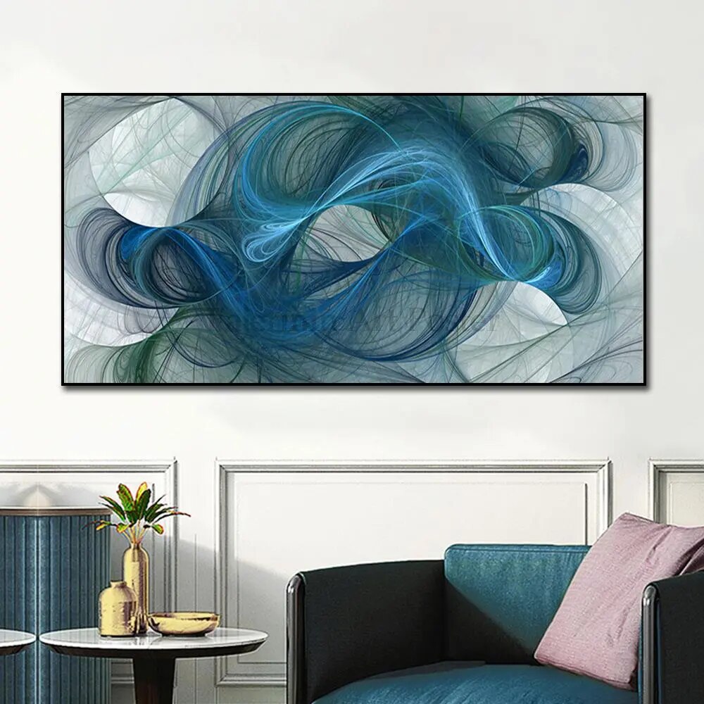 Nordic Abstract Blue Line Canvas Paintings Minimalist Personalized Wall Art Posters Print Pictures for Modern Living Room Decor