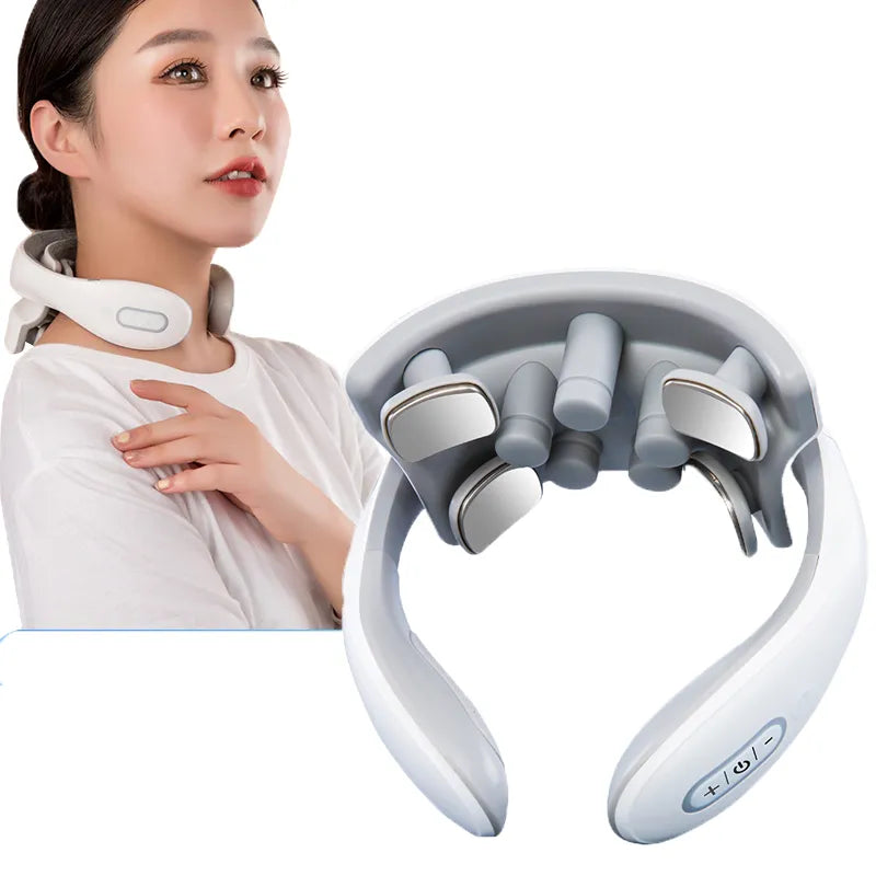 Smart Neck Massager Electric Vibration Pulse Cervical Massager Rechargeable Heating Voice