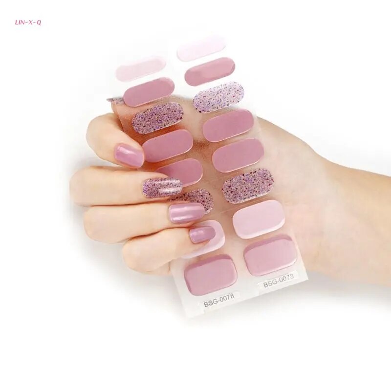 Semi Cured Gel Nail Stickers Adhesive Nail Gel Polish Strips Gel Nail Stickers