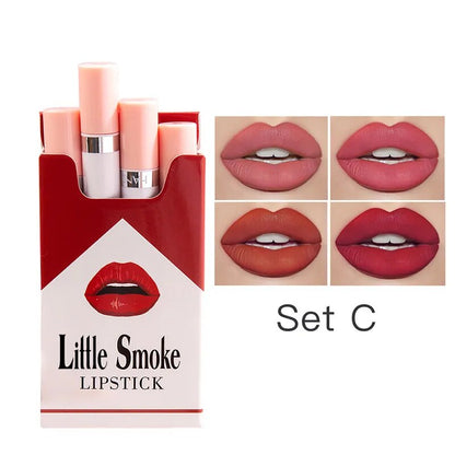 Creative Cigarette Lipstick Set 4 Color Matte Lip Gloss Long Lasting Lip Glaze Waterproof Lip Stick Tube Nude Red Lip Tint Makep