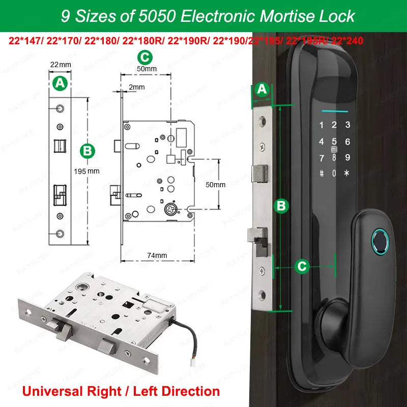2023 NEW RAYKUBE FM09 Tuya Wifi Smart Door Lock TT Lock Fingerprint Lock Auto Electronic Bio-metric