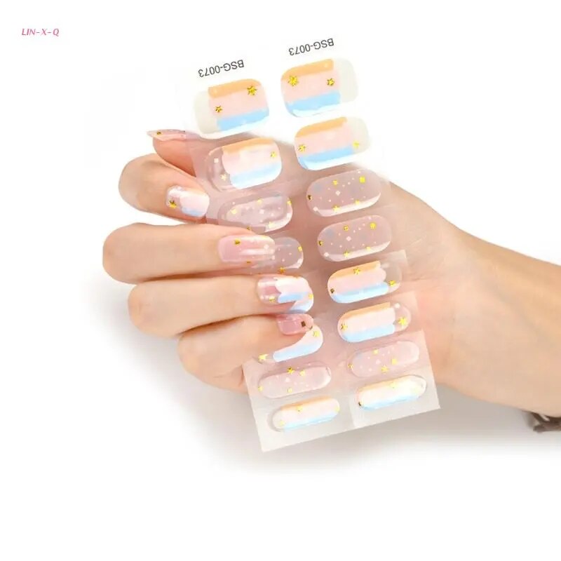 Semi Cured Gel Nail Stickers Adhesive Nail Gel Polish Strips Gel Nail Stickers