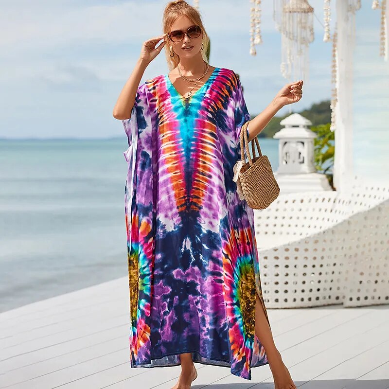 Bohemian Beach Dresses Maxi Kaftans for Women 2023 Summer Holiday Swimsuit Cover Ups