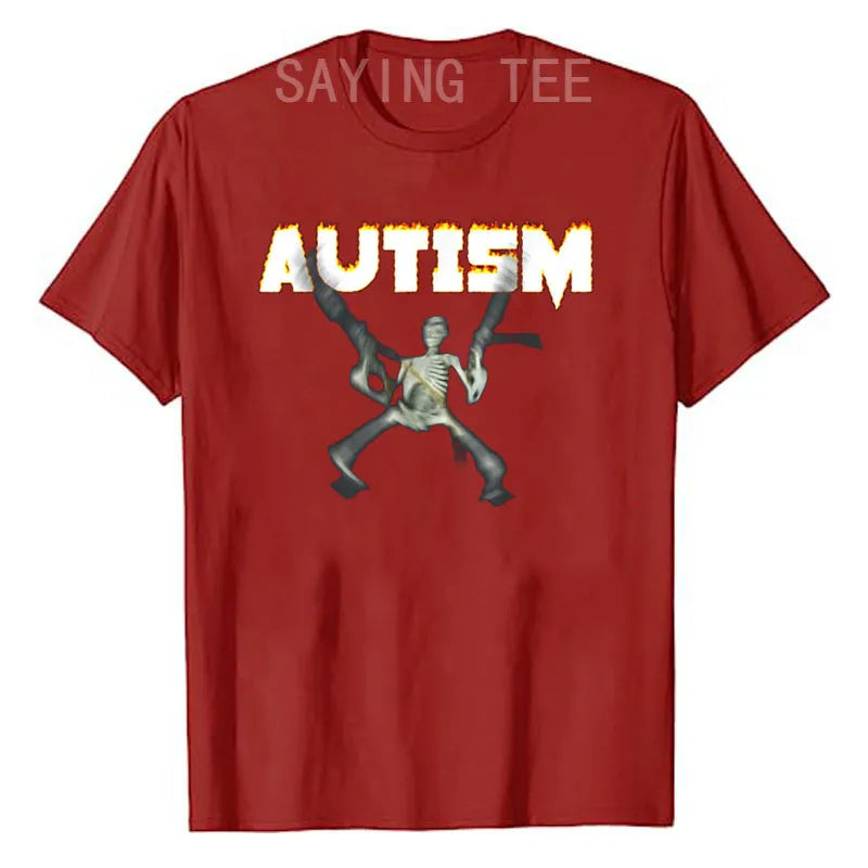 Autism Skeleton Meme T-Shirt Humor Funny Skull Print Halloween Costume Gifts