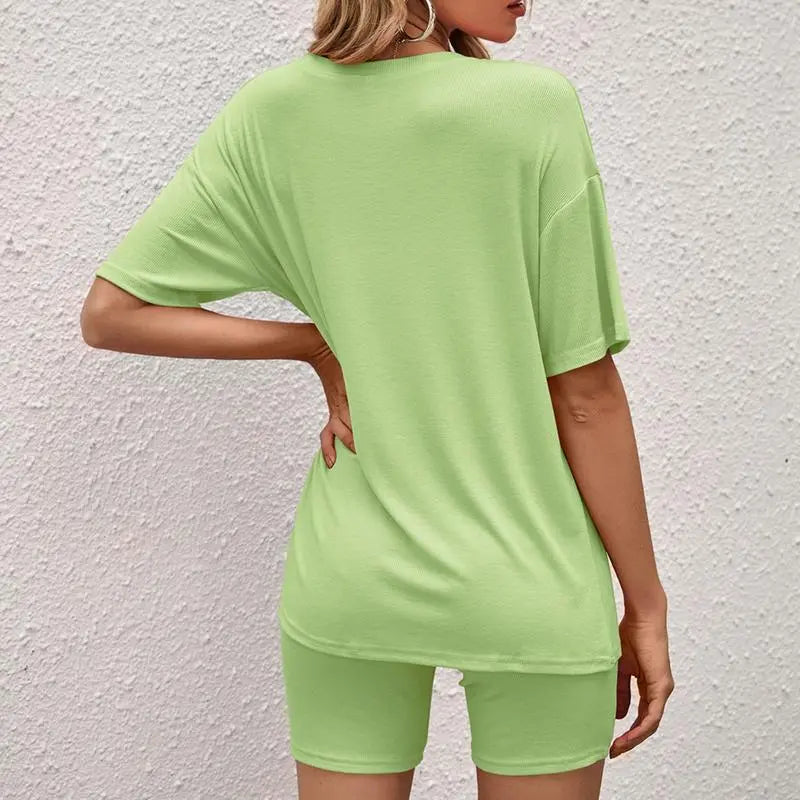 Pajamas Set For Women Short Sleeve Top And Shorts Matching Lounge Set Loungewear Sweatsuit Women