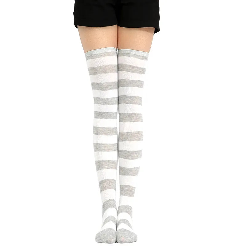 JK Woman Cosplay Stockings Black Red Strips Lolita Long Socks Over Knee Thigh High Socks Women Compression Socks