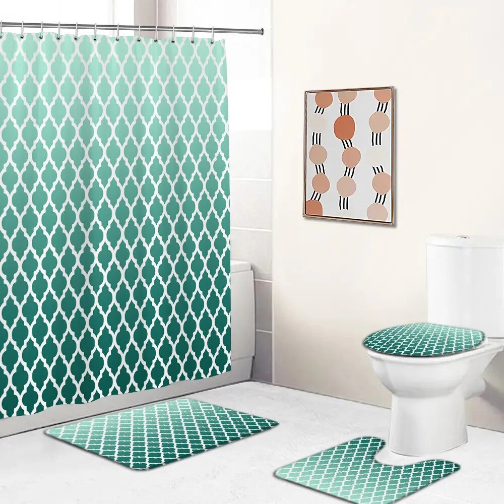 Modern Geometric pattern Print Fabric Shower Curtains Bathroom Curtain Set Anti-skid Rugs Carpet Toilet Lid Cover Bath Mat Sets