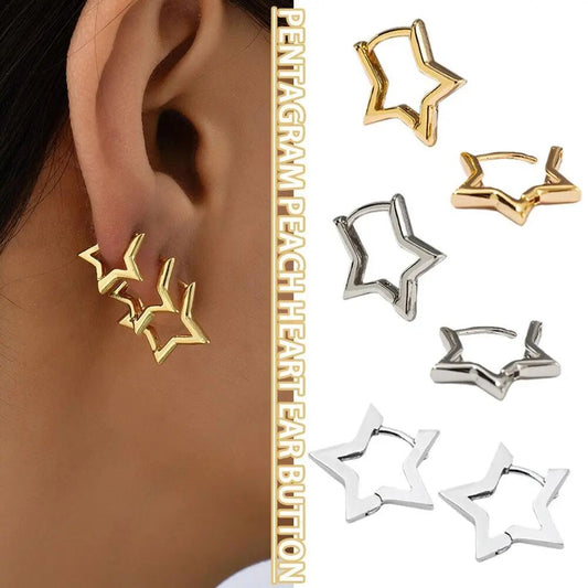 Statement Gold Color Plated Bold Star Hoops Tarnish Resistant