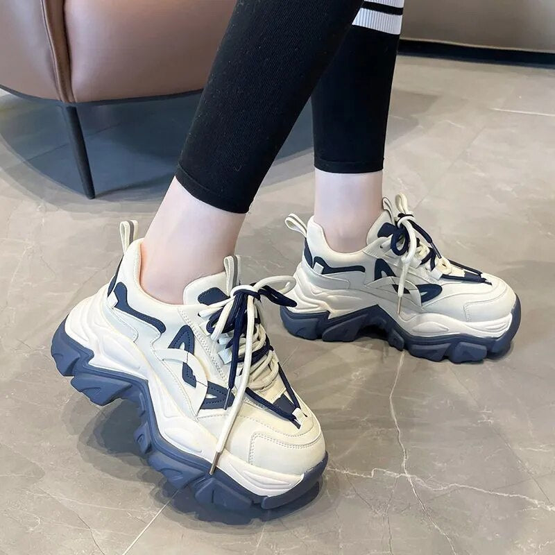 Rimocy 2023 New Spring Women's Chunky Platform Sneakers Lace Up Casual Sports Shoes Woman Fashion Thick Bottom Walking Shoes