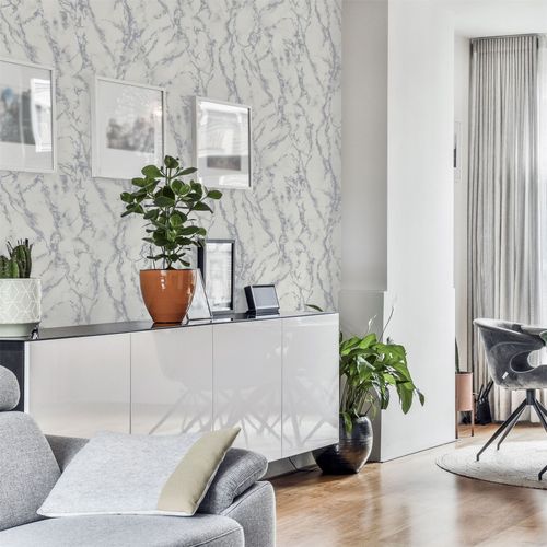 Light Grey Marble-Effect Wallpaper - Modern Home Décor