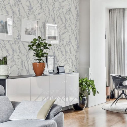 Light Grey Marble-Effect Wallpaper - Modern Home Décor