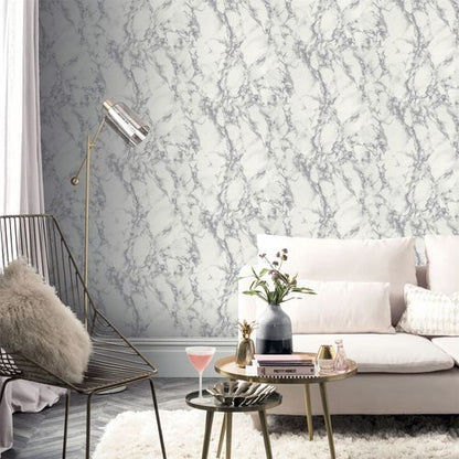 Light Grey Marble-Effect Wallpaper - Modern Home Décor