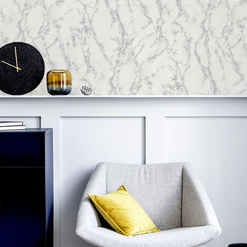 Light Grey Marble-Effect Wallpaper - Modern Home Décor