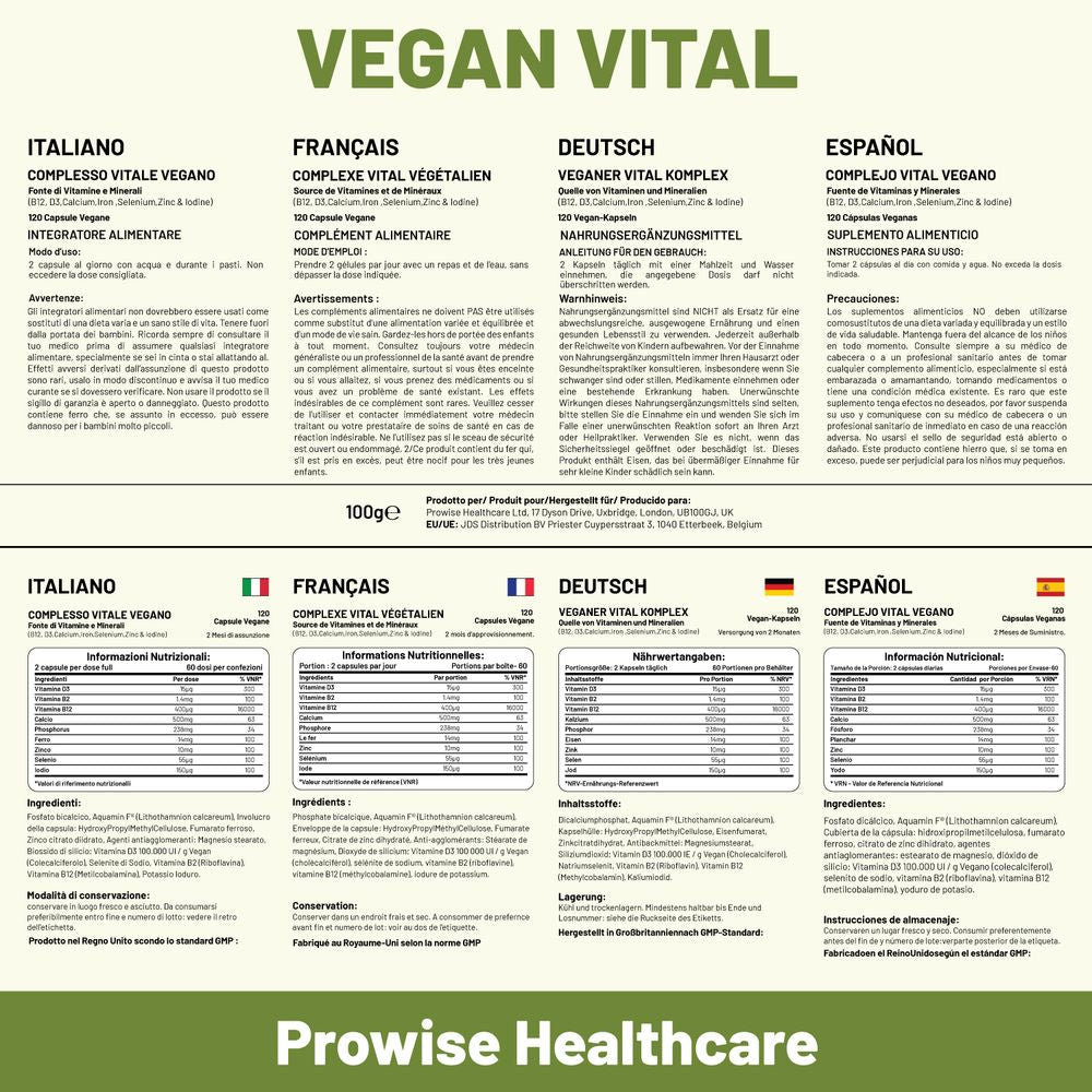 Vegan Vital Multivitamins and Minerals | 120 Vegan Multivitamin Capsule  by Prowise Healthcare