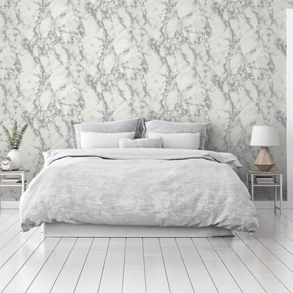 Light Grey Marble-Effect Wallpaper - Modern Home Décor