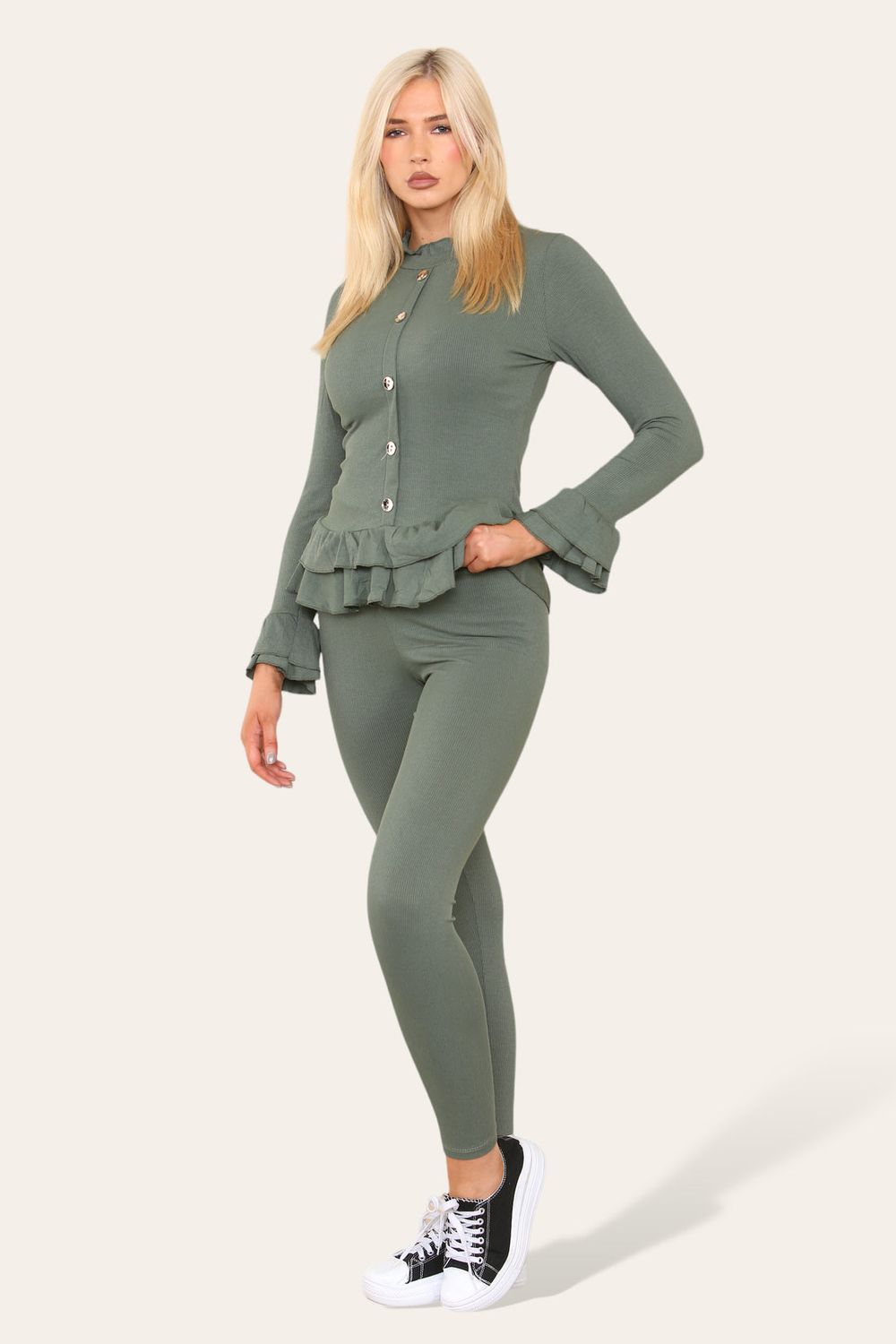 Middle Button Peplum Suit