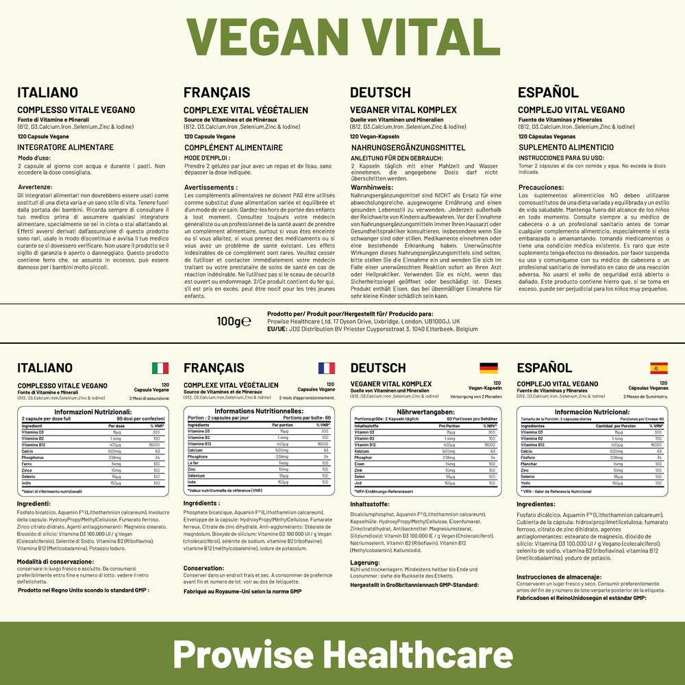 Vegan Vital Multivitamins and Minerals | 120 Vegan Multivitamin Capsule by Prowise Healthcare