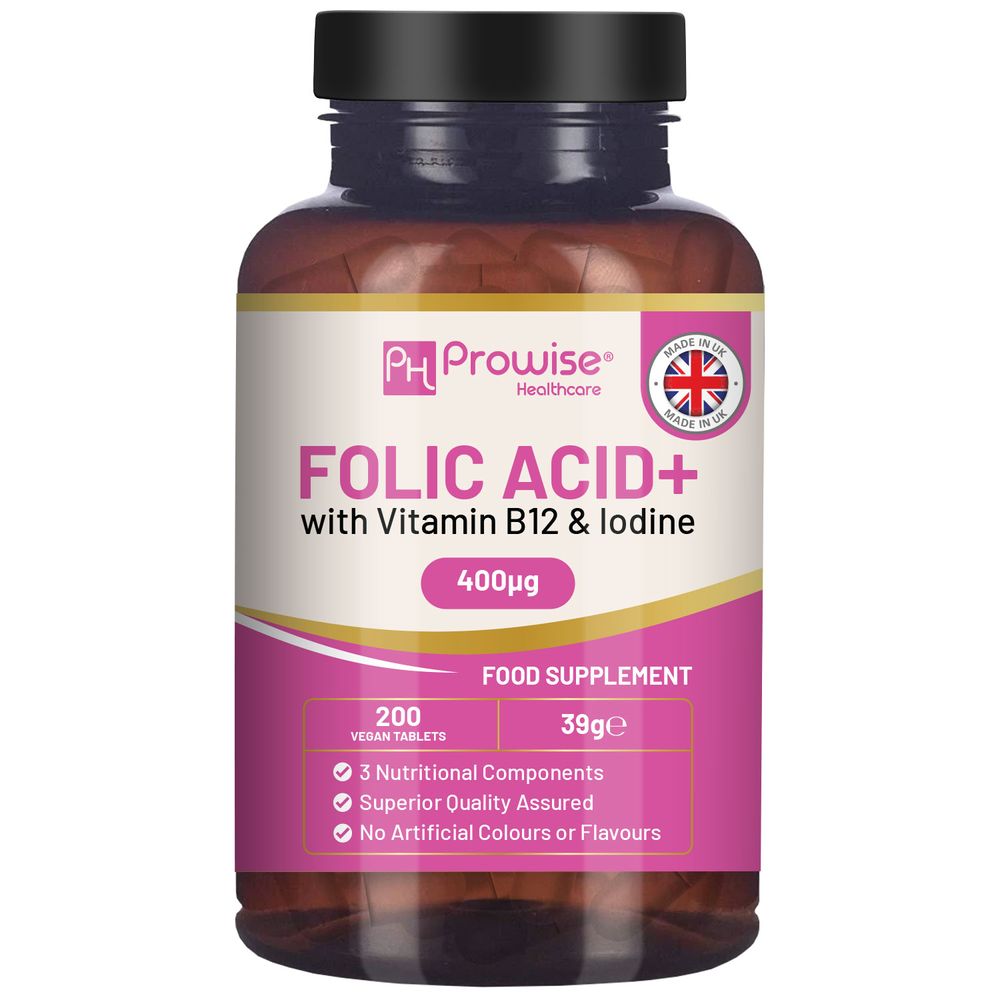 Folic Acid+ 400 mcg - Vegan Tablets with Vitamin B12 & Iodine