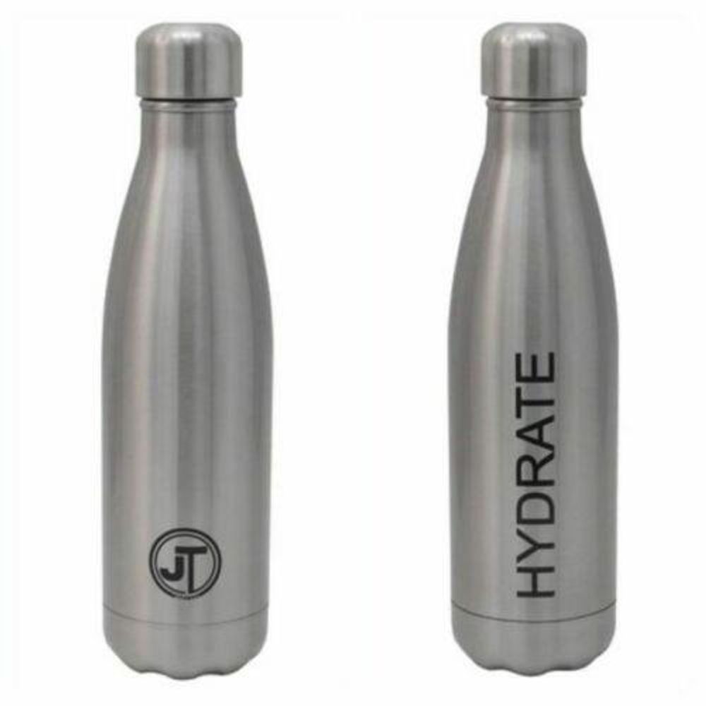 JTL Fitness Stainless Steel Water Bottle 500ml Vacuum Insulated Flask for Hot or Cold Metal Watertight Seal Silver