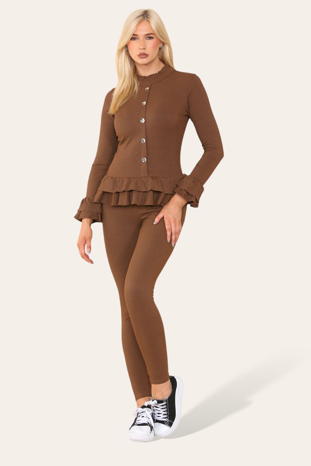 Middle Button Peplum Suit